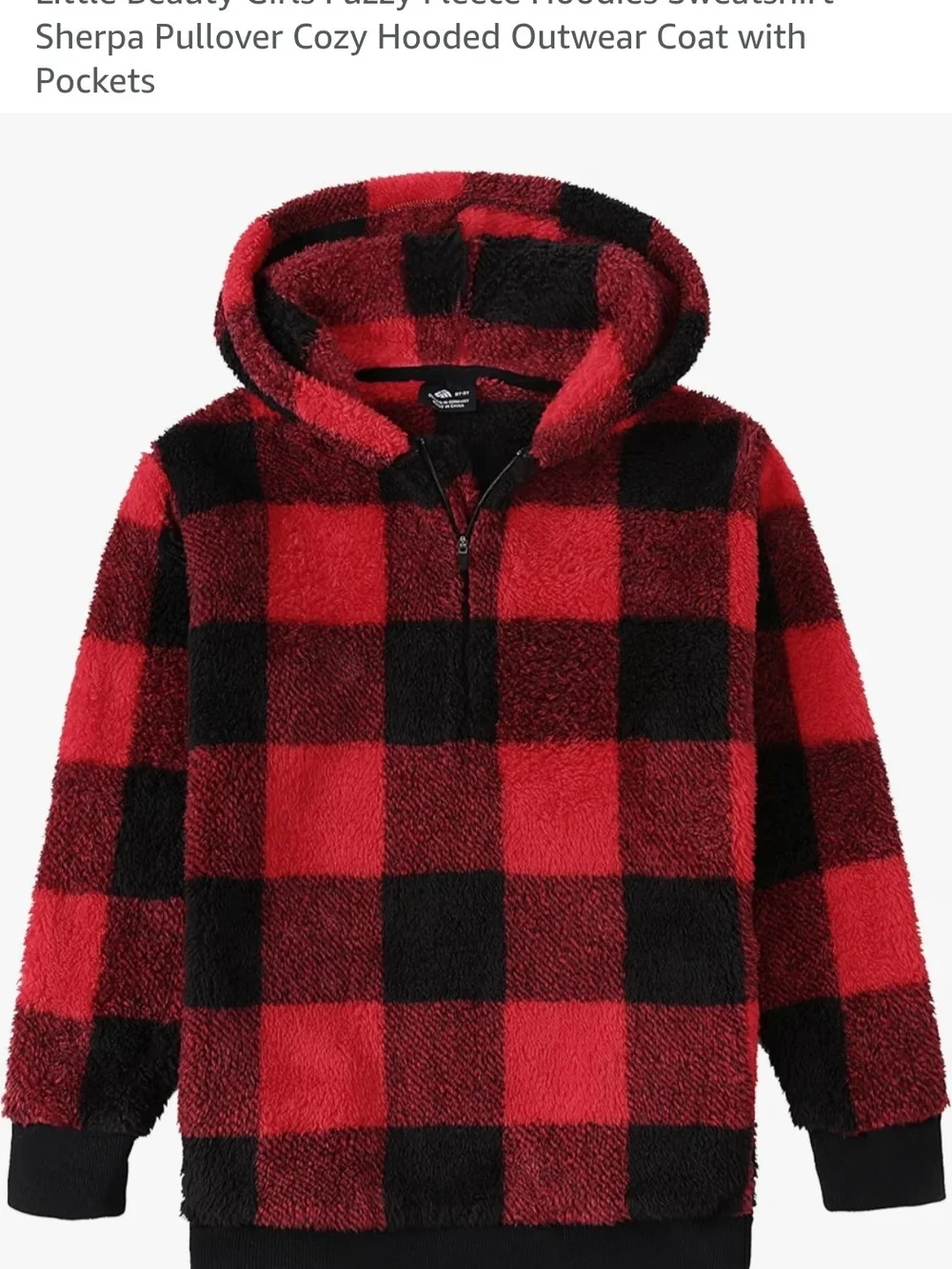 Girls Size 8-9  Red & Black Buffalo Plaid Sherpa Hoodie